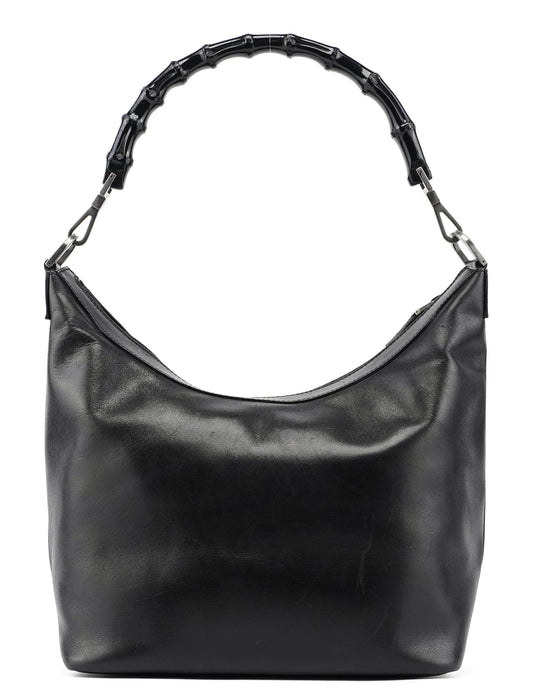 Black Calfskin Bamboo Shoulder Bag