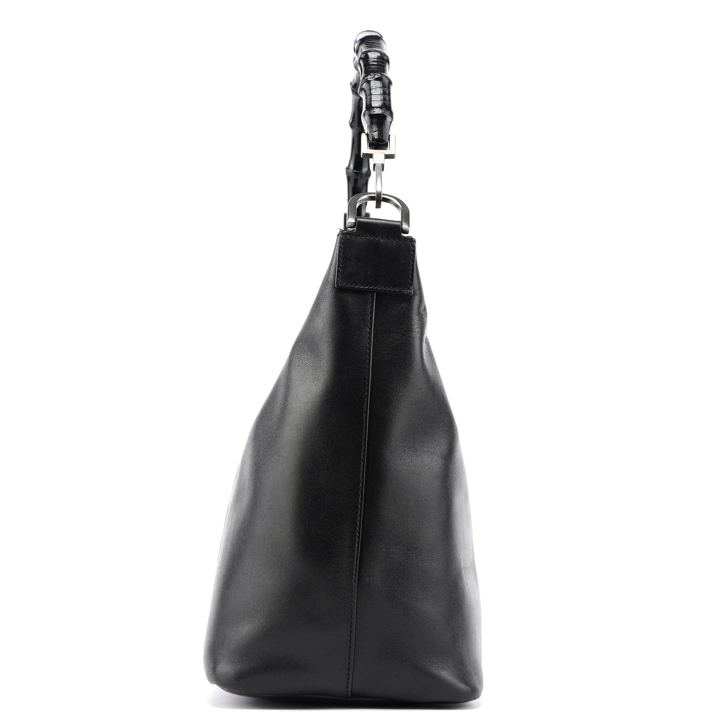 Black Calfskin Bamboo Shoulder Bag