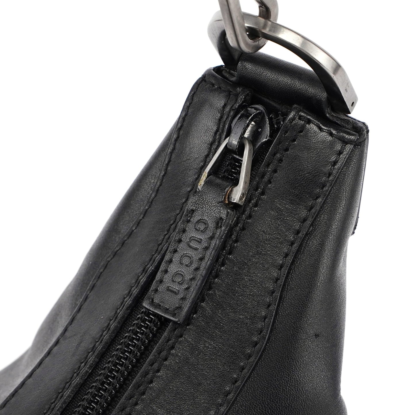 Black Calfskin Bamboo Shoulder Bag