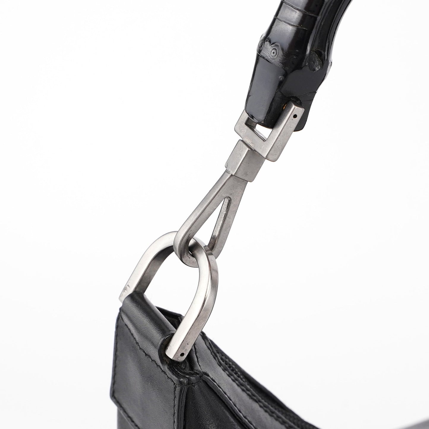 Black Calfskin Bamboo Shoulder Bag