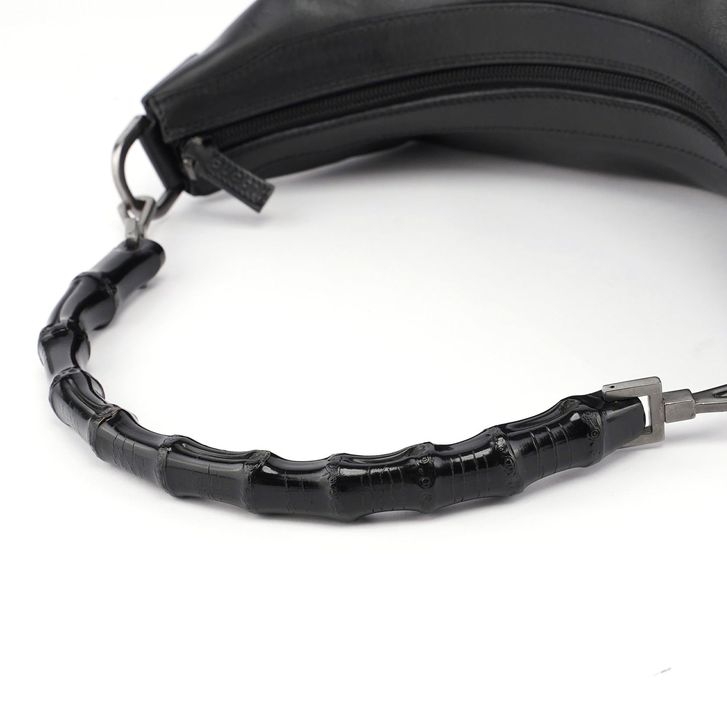Black Calfskin Bamboo Shoulder Bag