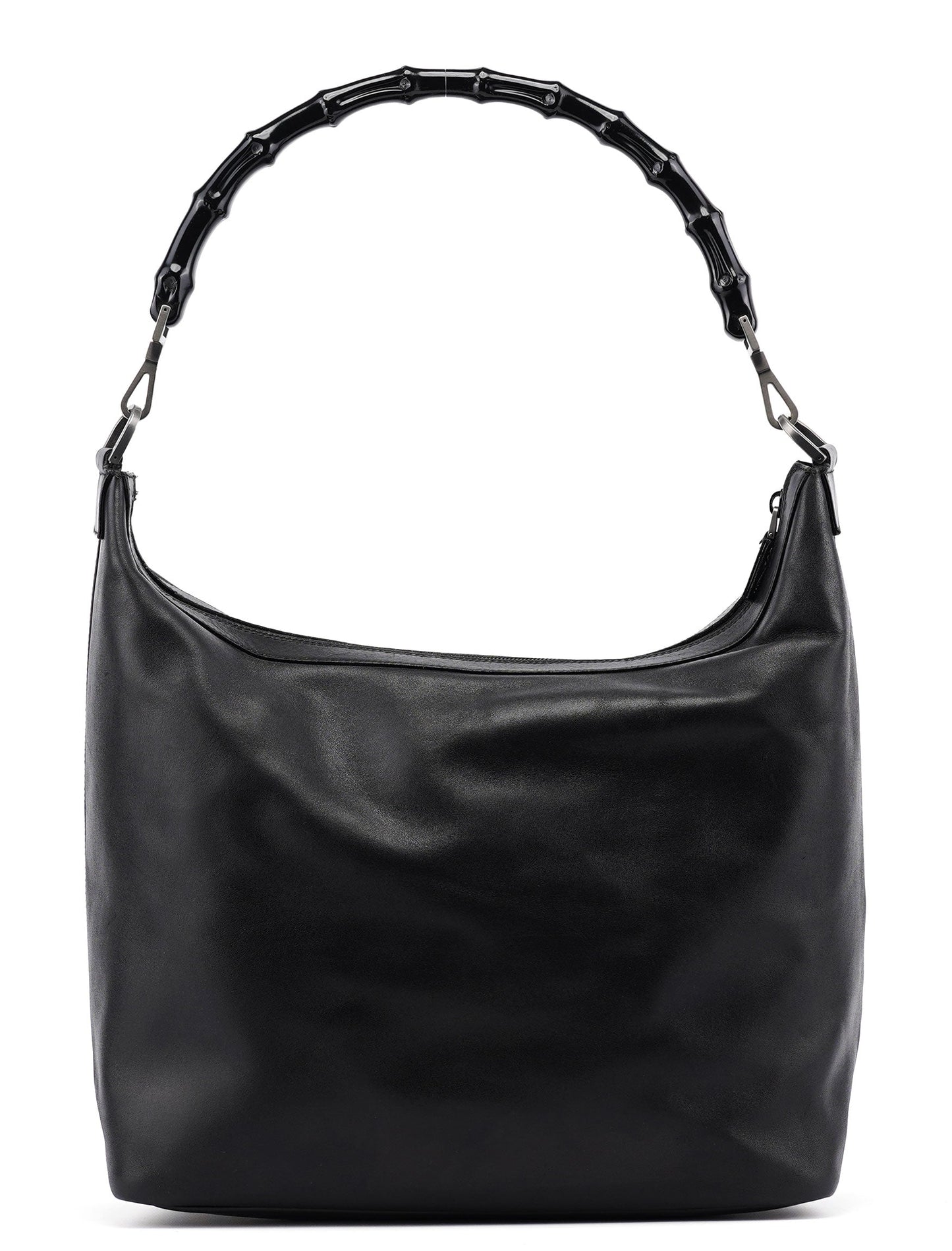 Black Calfskin Bamboo Shoulder Bag