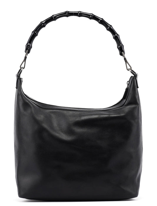 Black Calfskin Bamboo Shoulder Bag