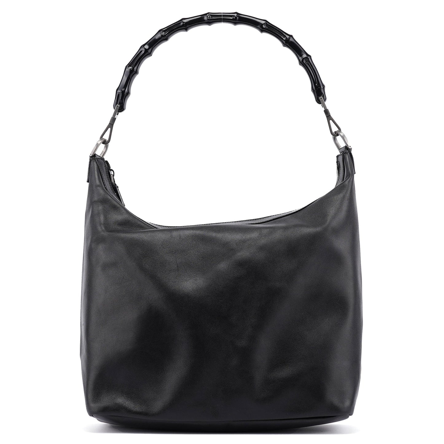 Black Calfskin Bamboo Shoulder Bag