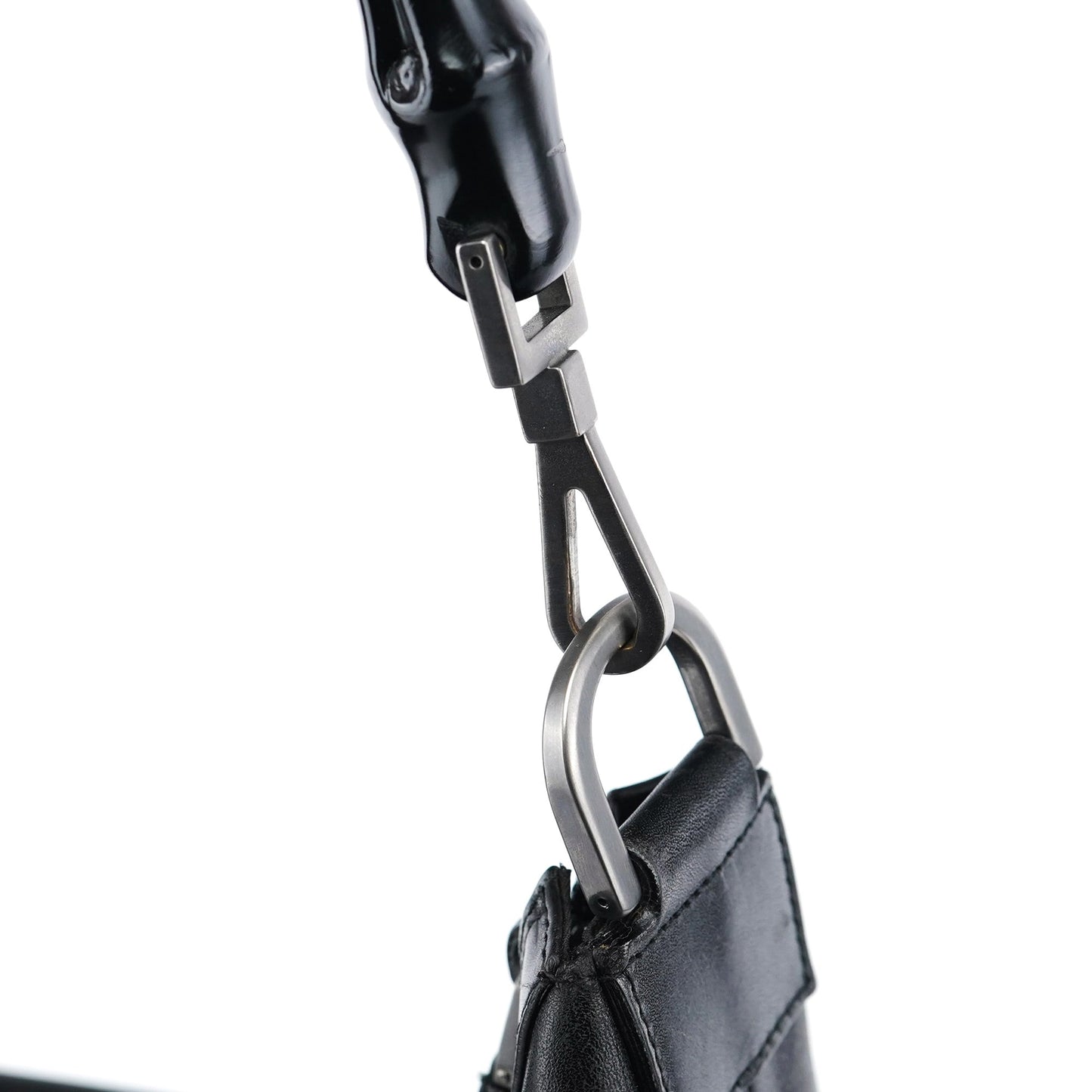 Black Calfskin Bamboo Shoulder Bag