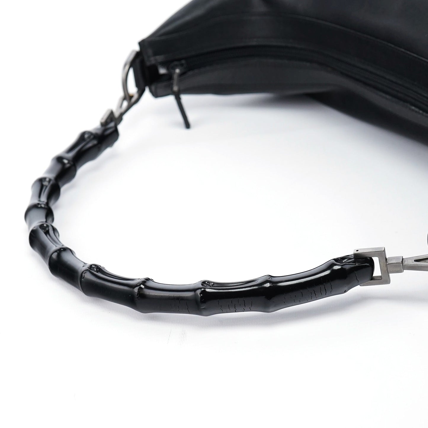 Black Calfskin Bamboo Shoulder Bag