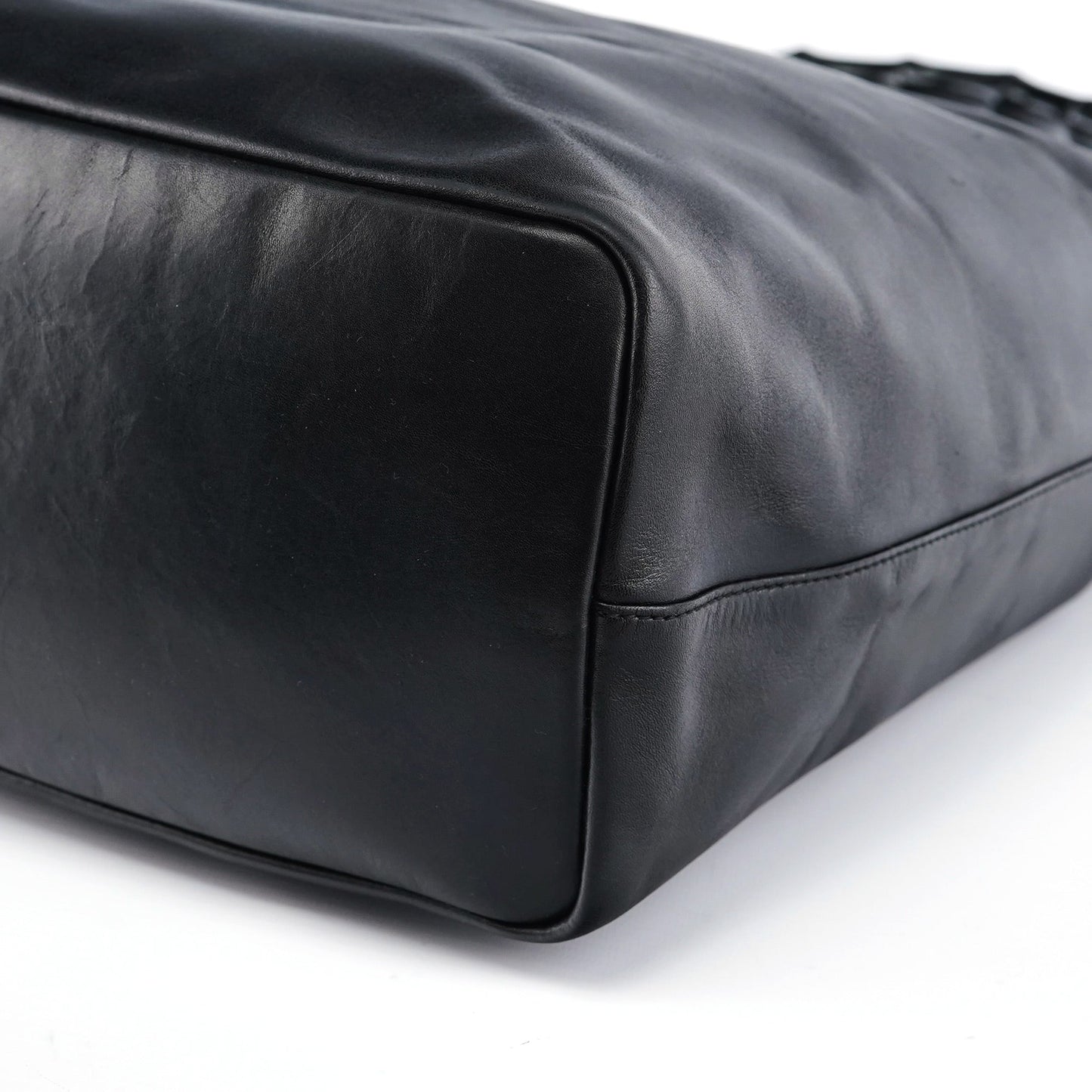 Black Calfskin Bamboo Shoulder Bag