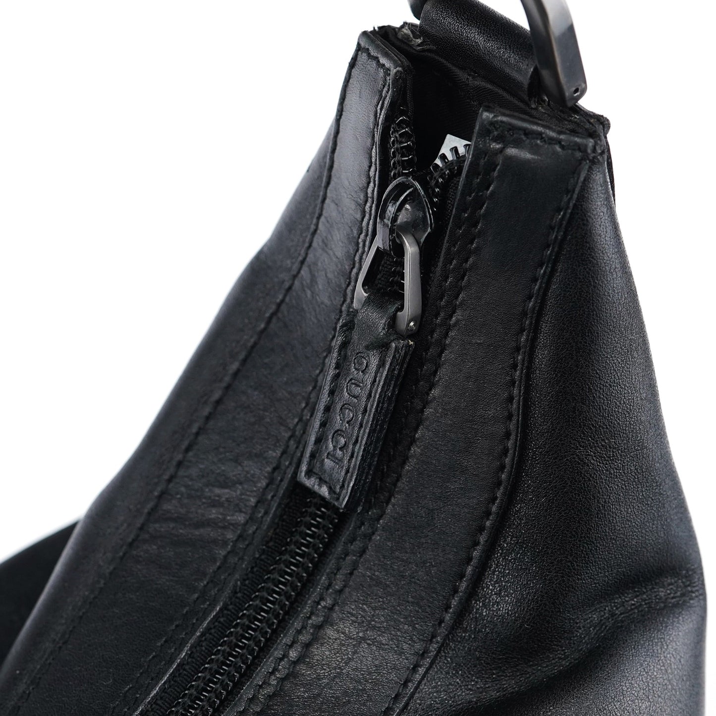 Black Calfskin Bamboo Shoulder Bag
