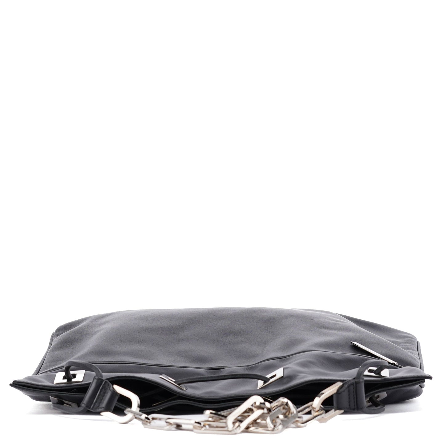 Black Calfskin Drawstring Chain Shoulder Bag