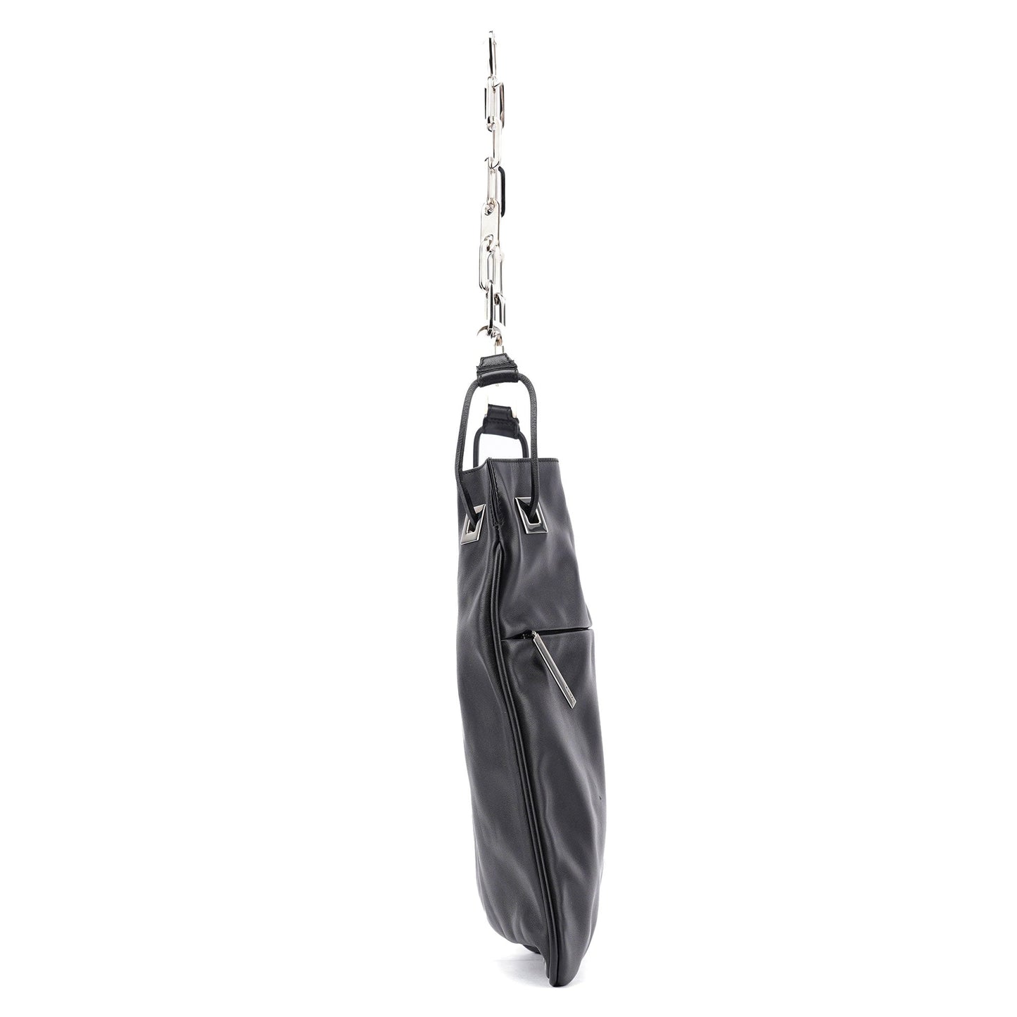 Black Calfskin Drawstring Chain Shoulder Bag
