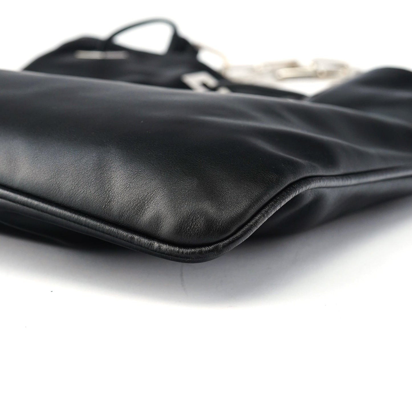 Black Calfskin Drawstring Chain Shoulder Bag