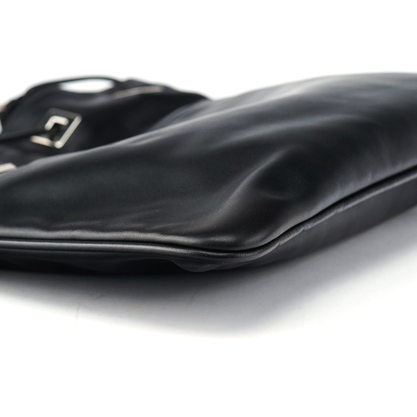 Black Calfskin Drawstring Chain Shoulder Bag