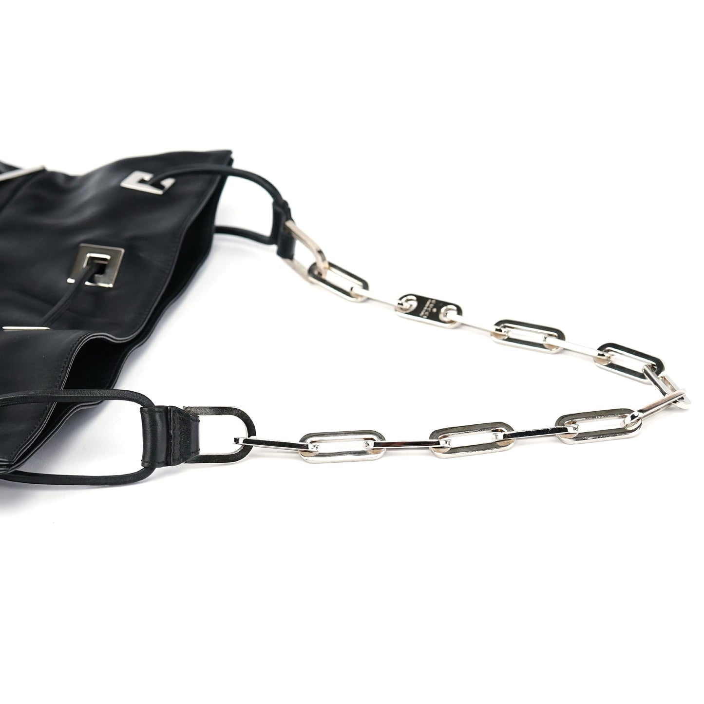 Black Calfskin Drawstring Chain Shoulder Bag