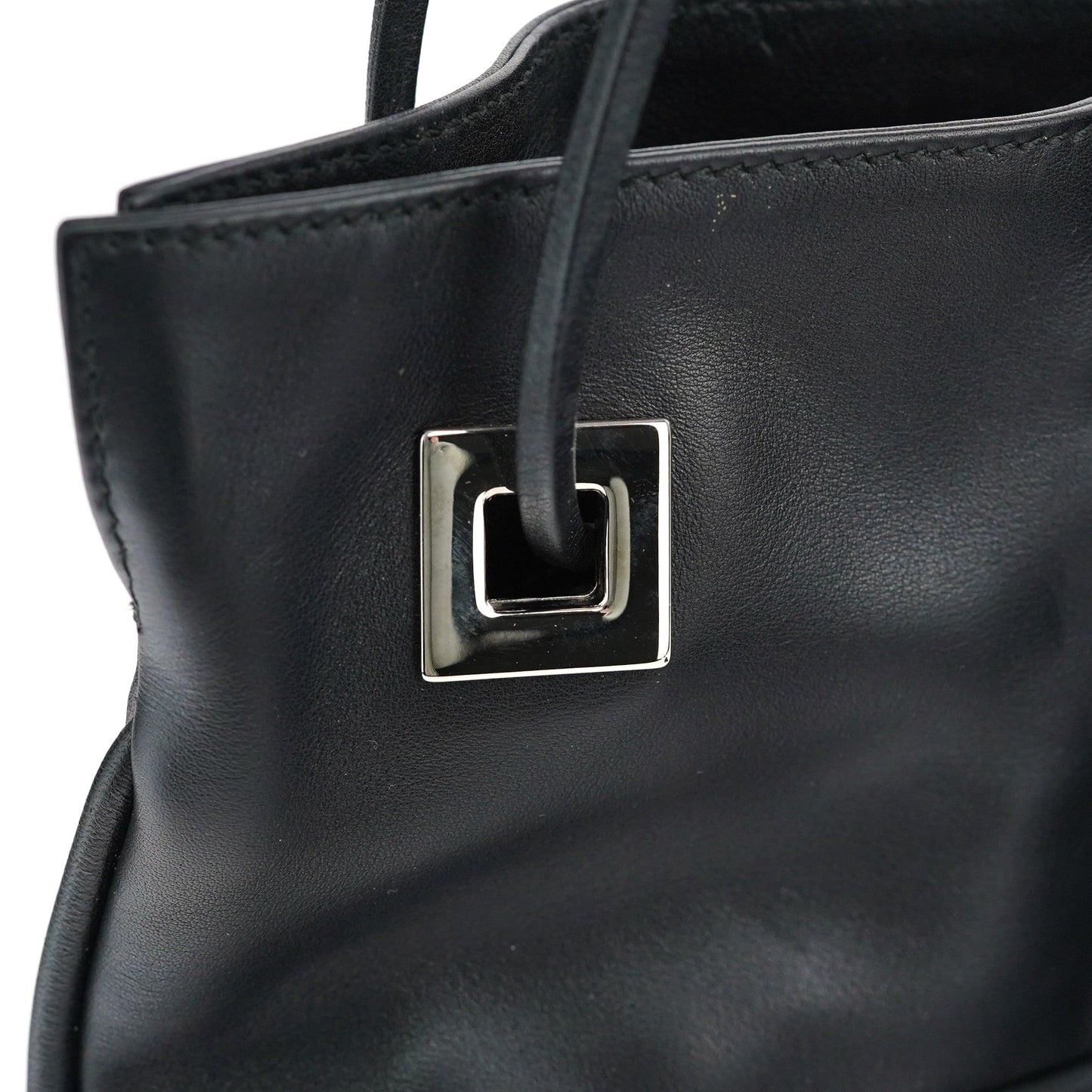 Black Calfskin Drawstring Chain Shoulder Bag