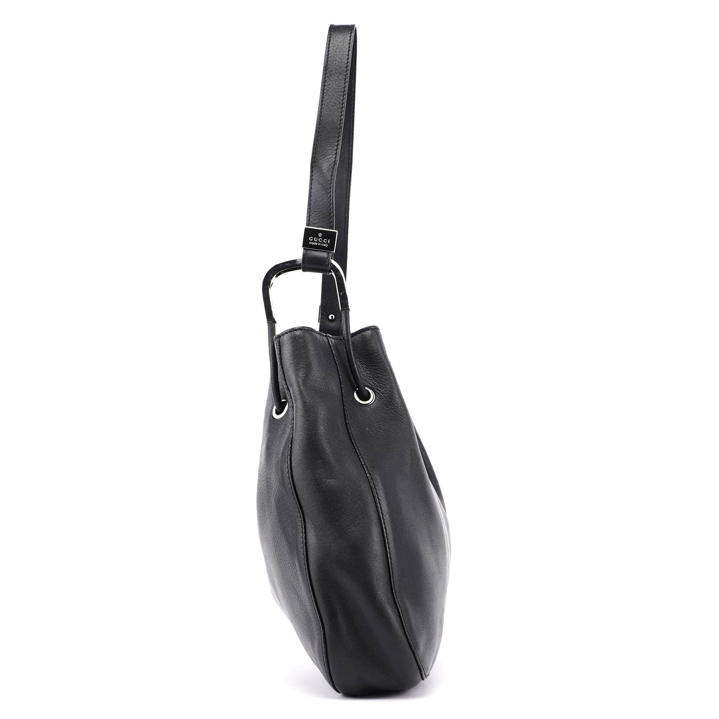 Black Calfskin Drawstring Shoulder Bag