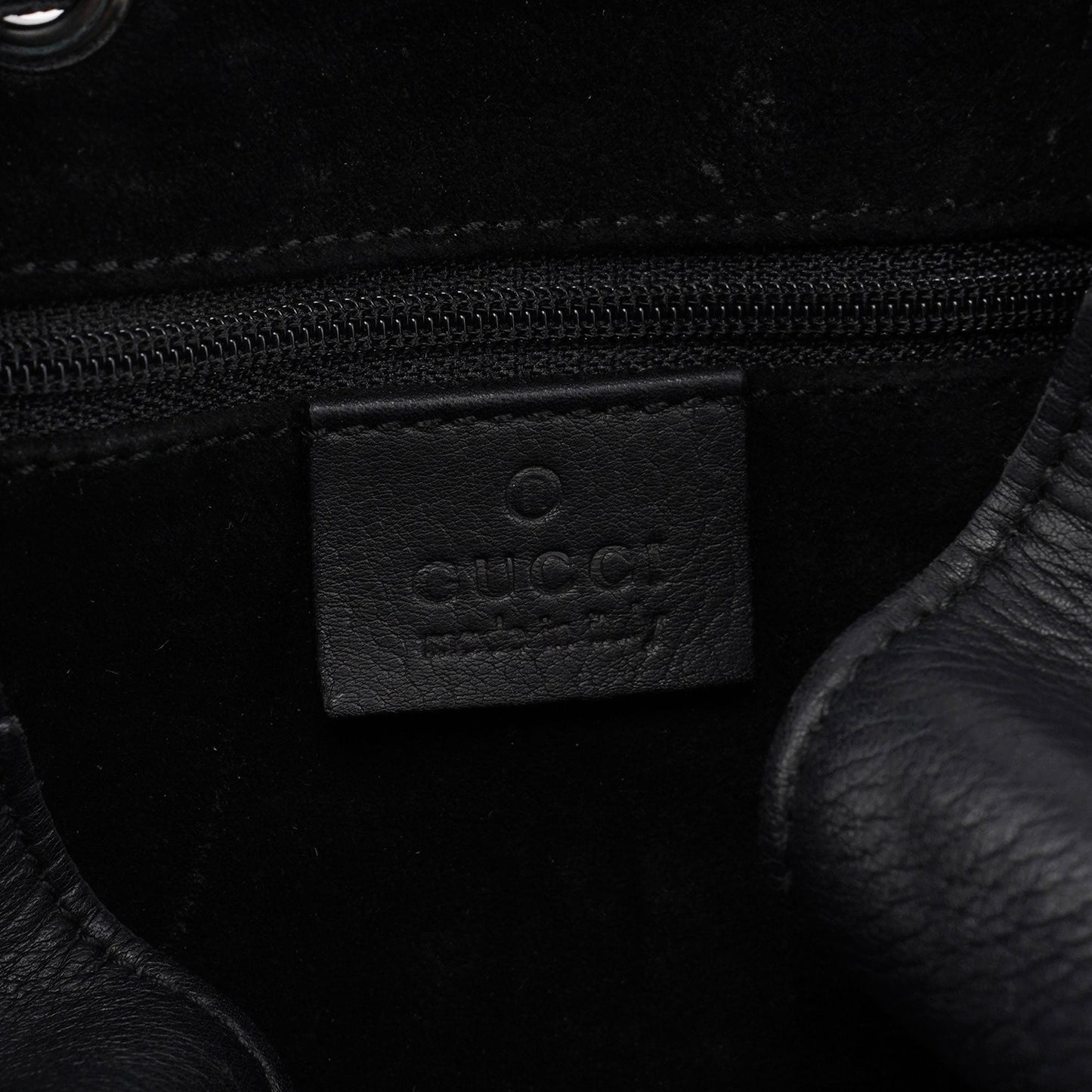 Black Calfskin Drawstring Shoulder Bag