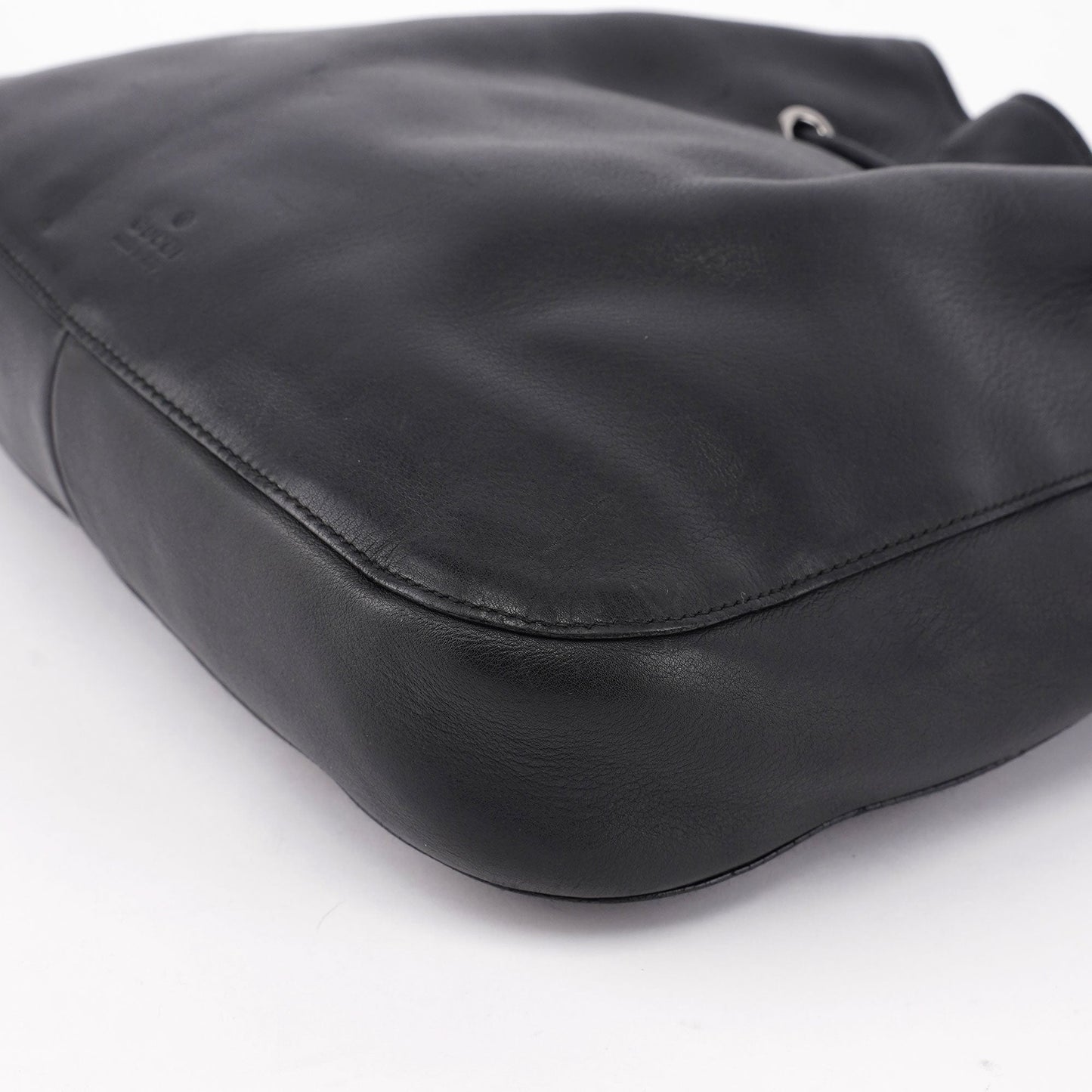Black Calfskin Drawstring Shoulder Bag