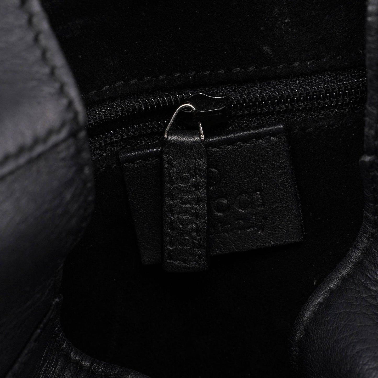 Black Calfskin Drawstring Shoulder Bag