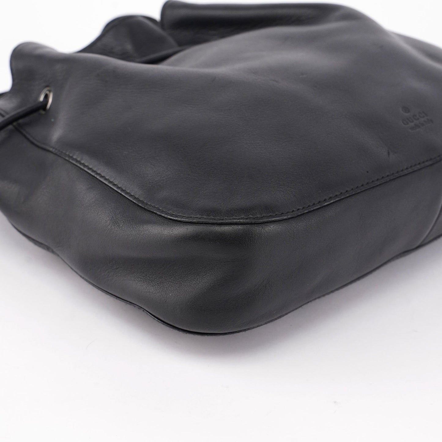 Black Calfskin Drawstring Shoulder Bag