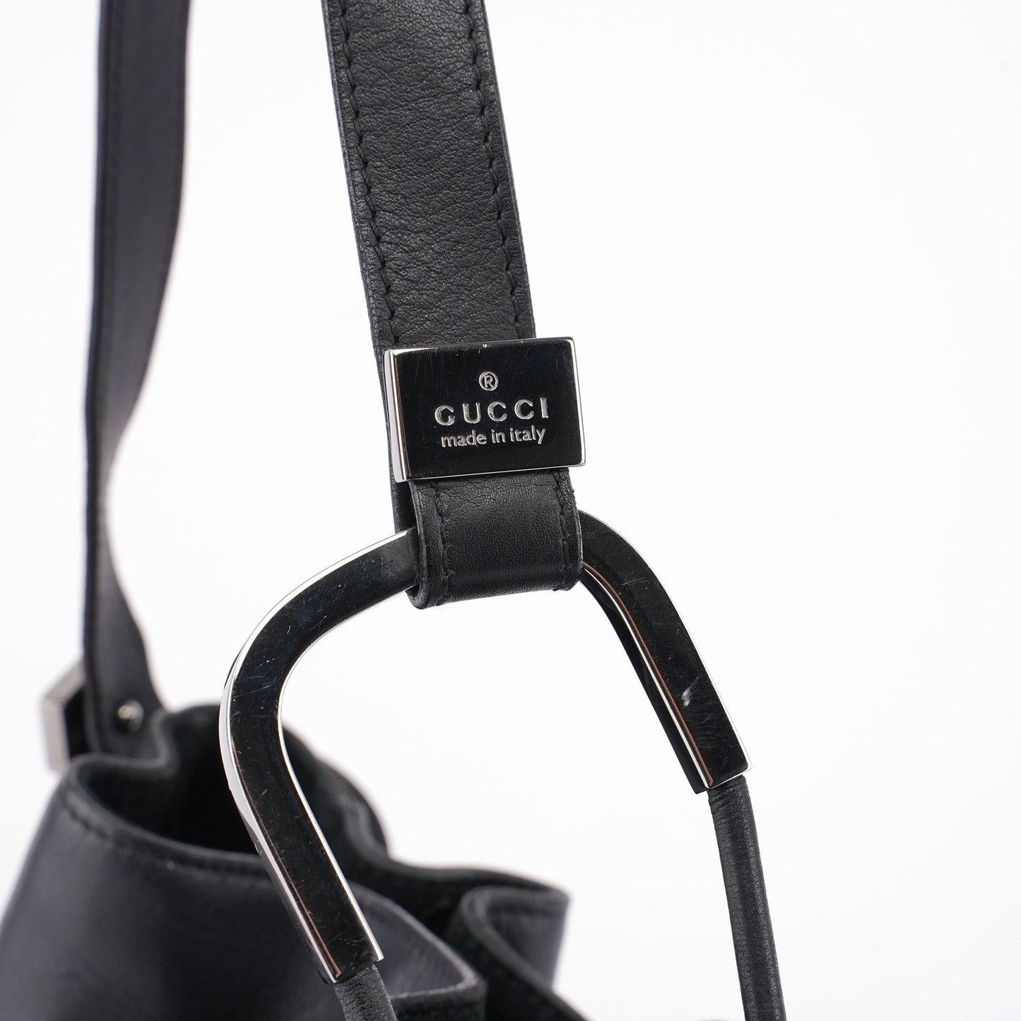 Black Calfskin Drawstring Shoulder Bag