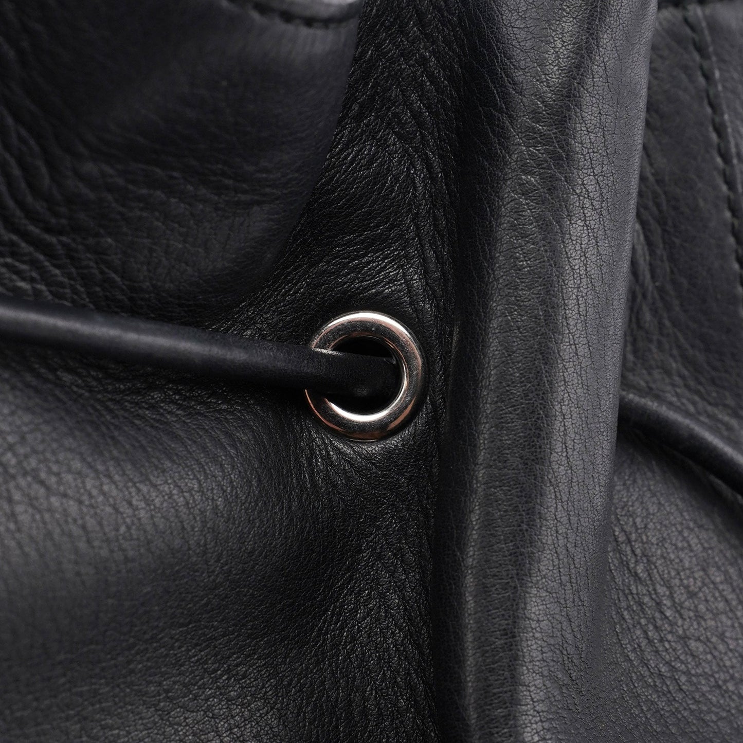 Black Calfskin Drawstring Shoulder Bag