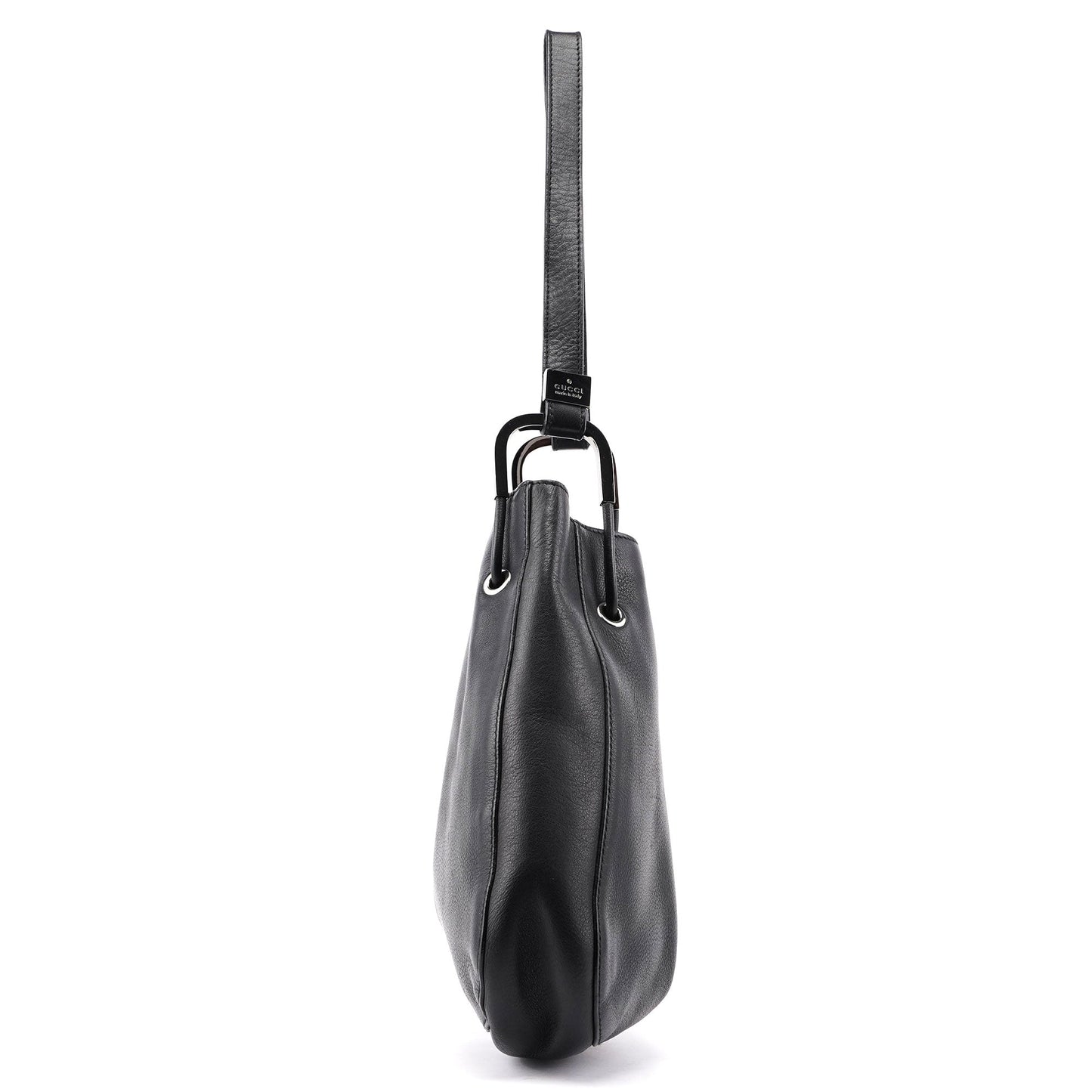 Black Calfskin Drawstring Shoulder Bag
