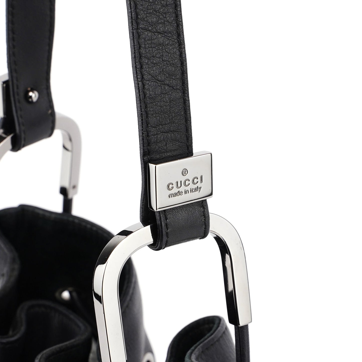 Black Calfskin Drawstring Shoulder Bag