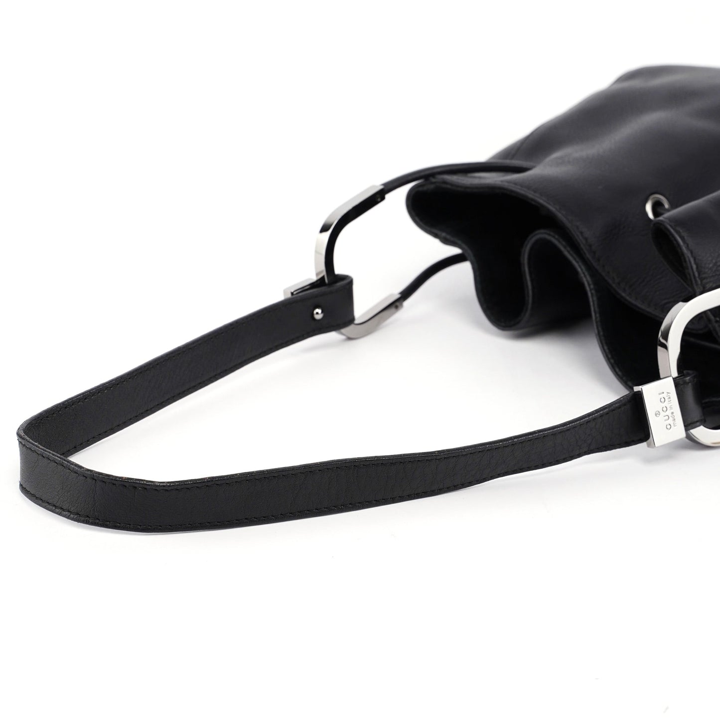 Black Calfskin Drawstring Shoulder Bag