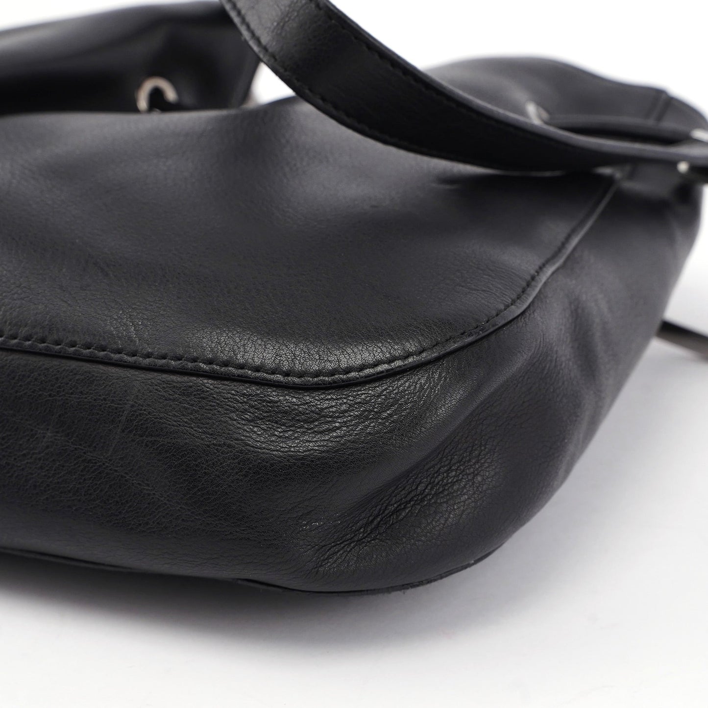 Black Calfskin Drawstring Shoulder Bag