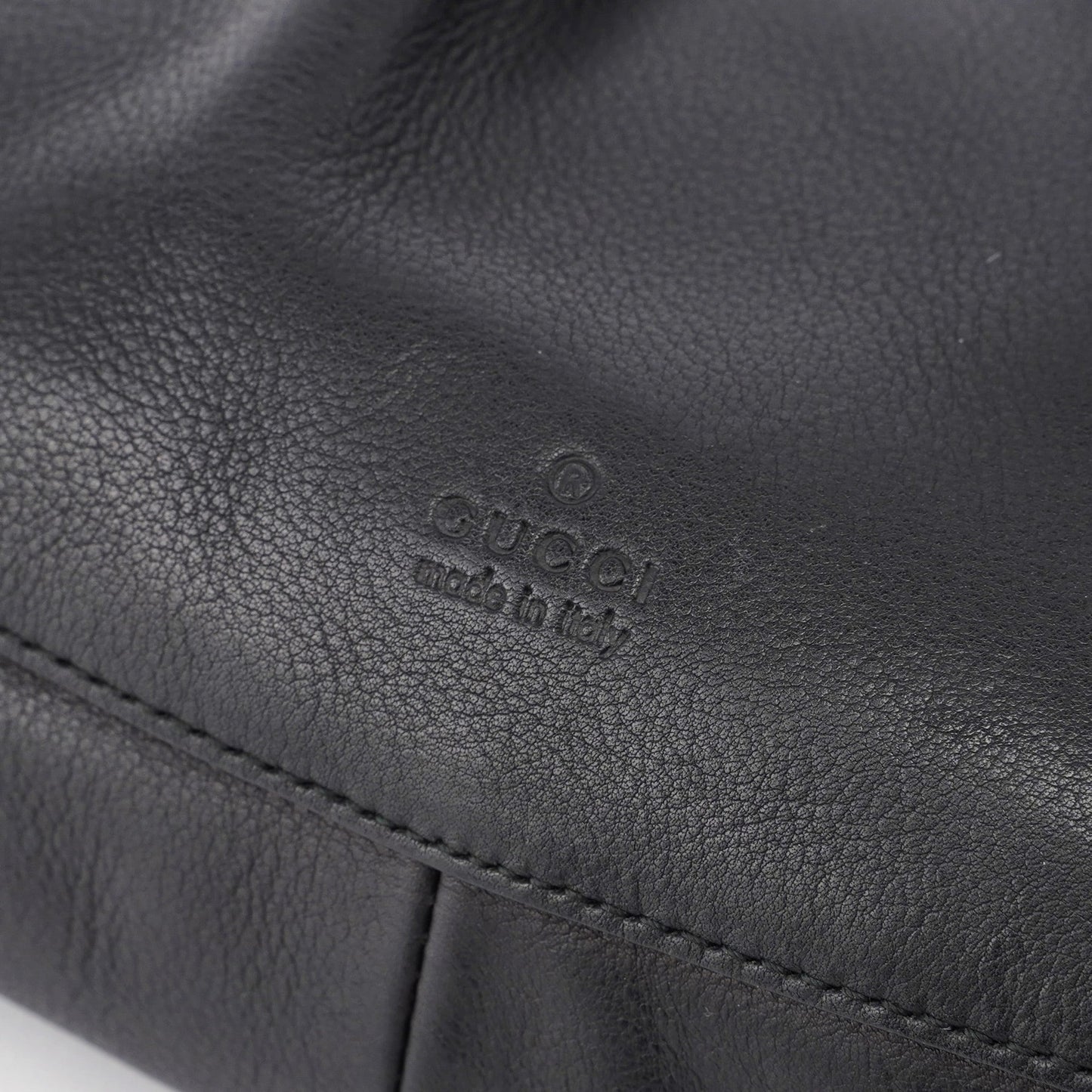 Black Calfskin Drawstring Shoulder Bag