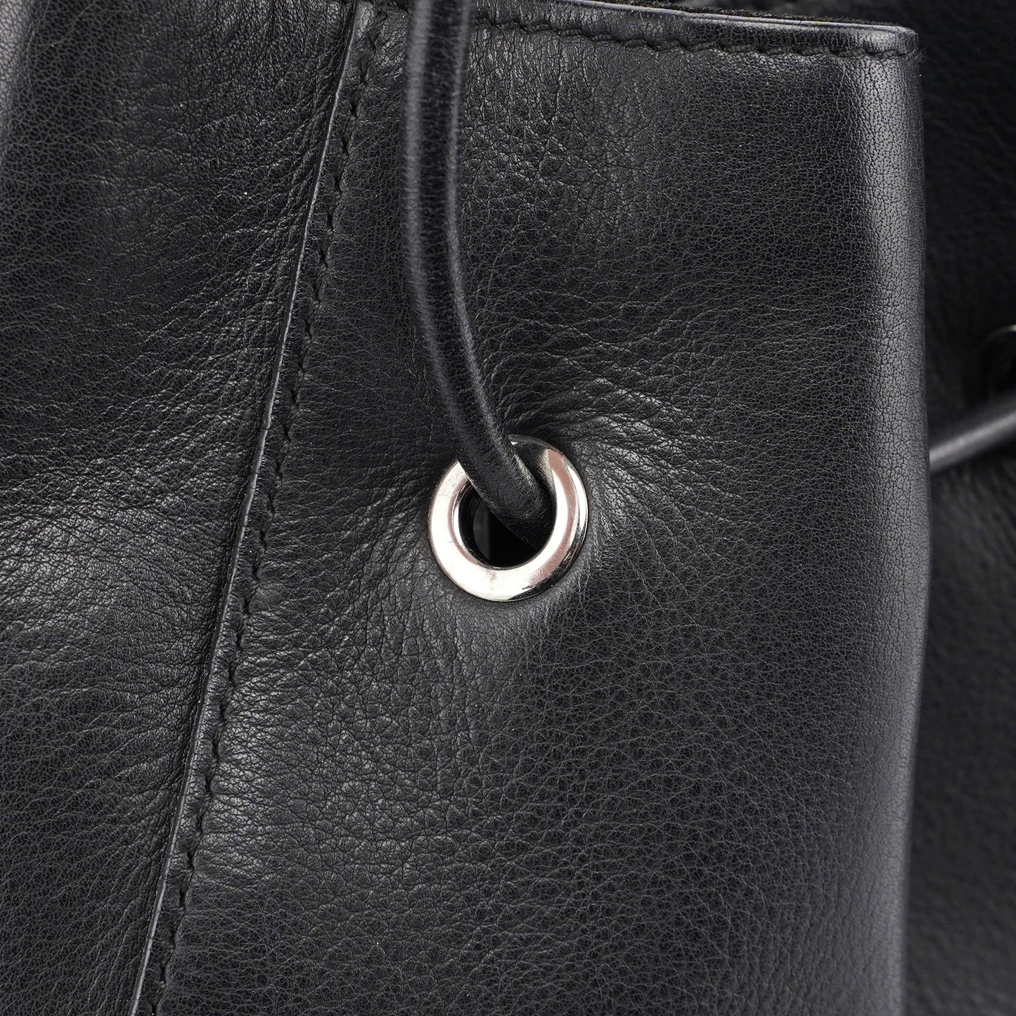 Black Calfskin Drawstring Shoulder Bag