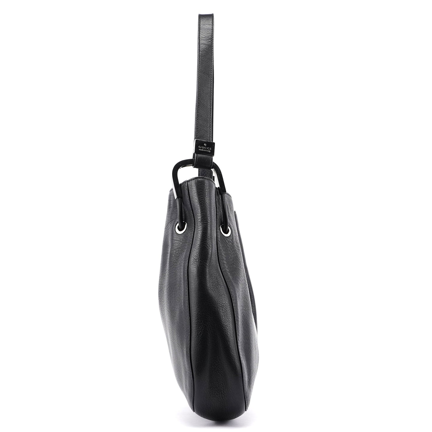 Black Calfskin Drawstring Shoulder Bag