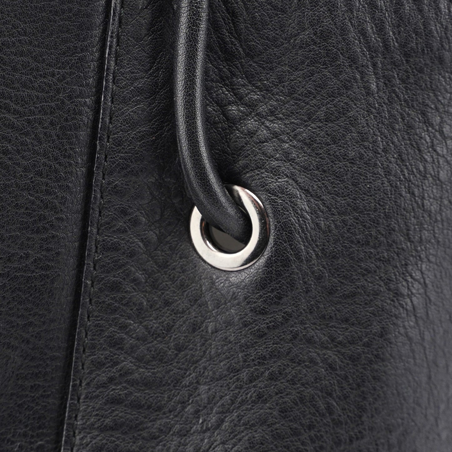 Black Calfskin Drawstring Shoulder Bag