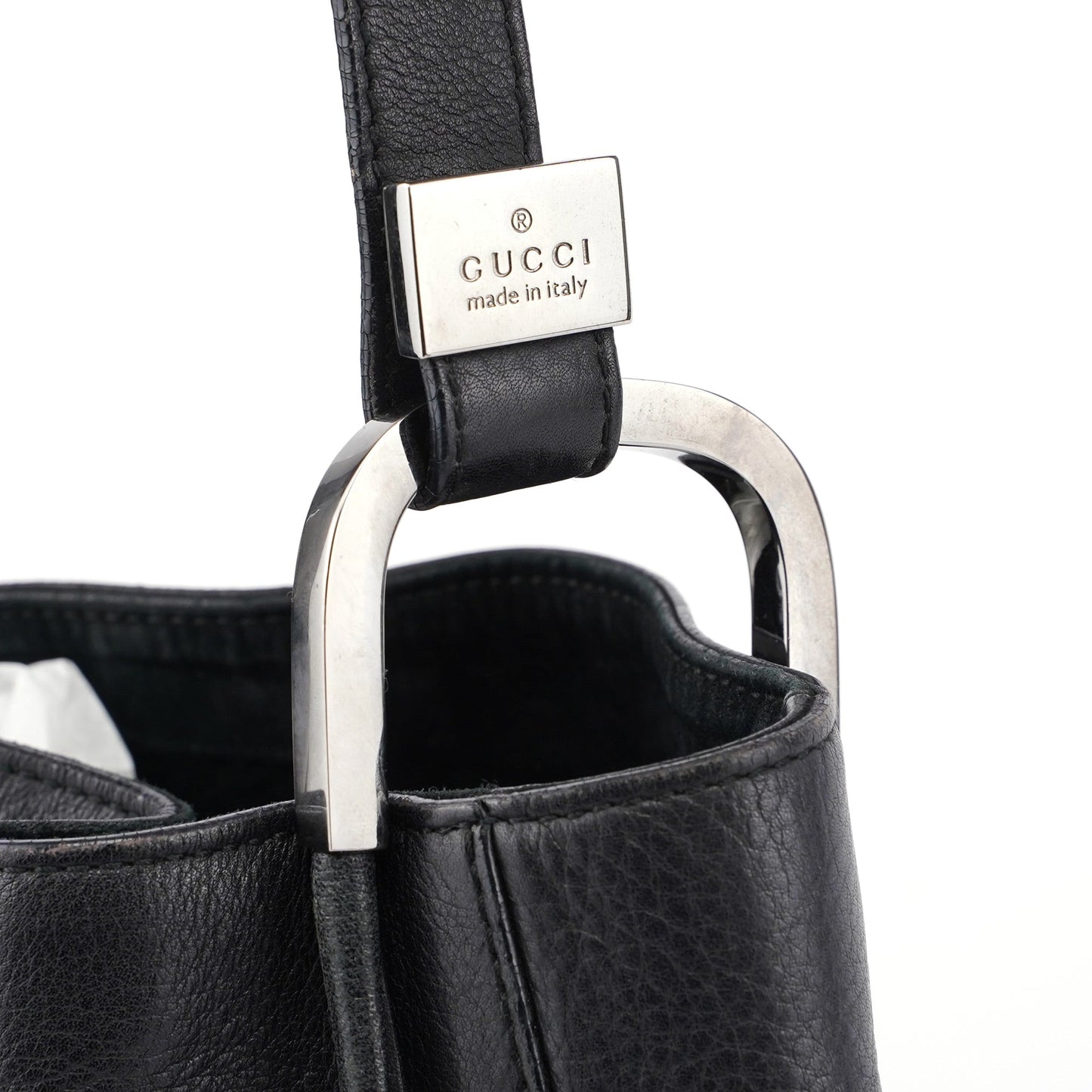 Black Calfskin Drawstring Shoulder Bag