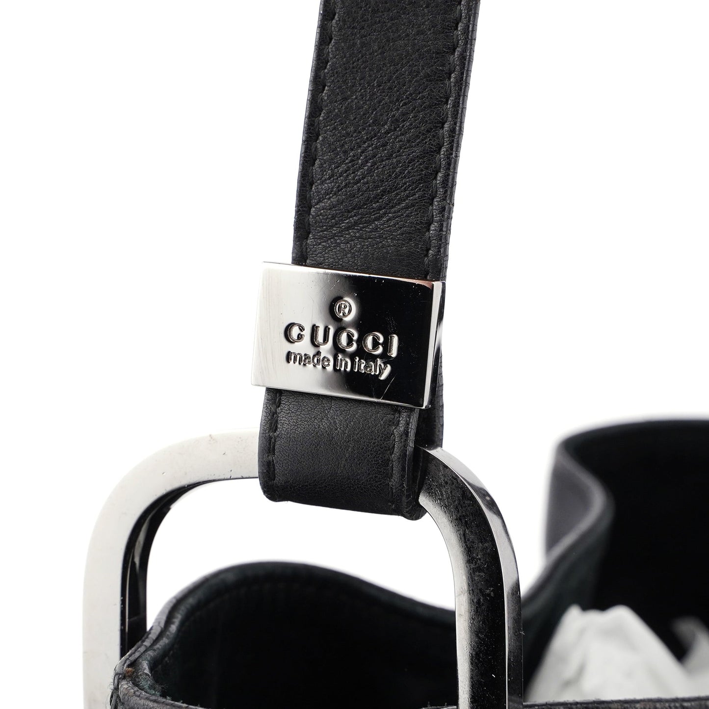 Black Calfskin Drawstring Shoulder Bag