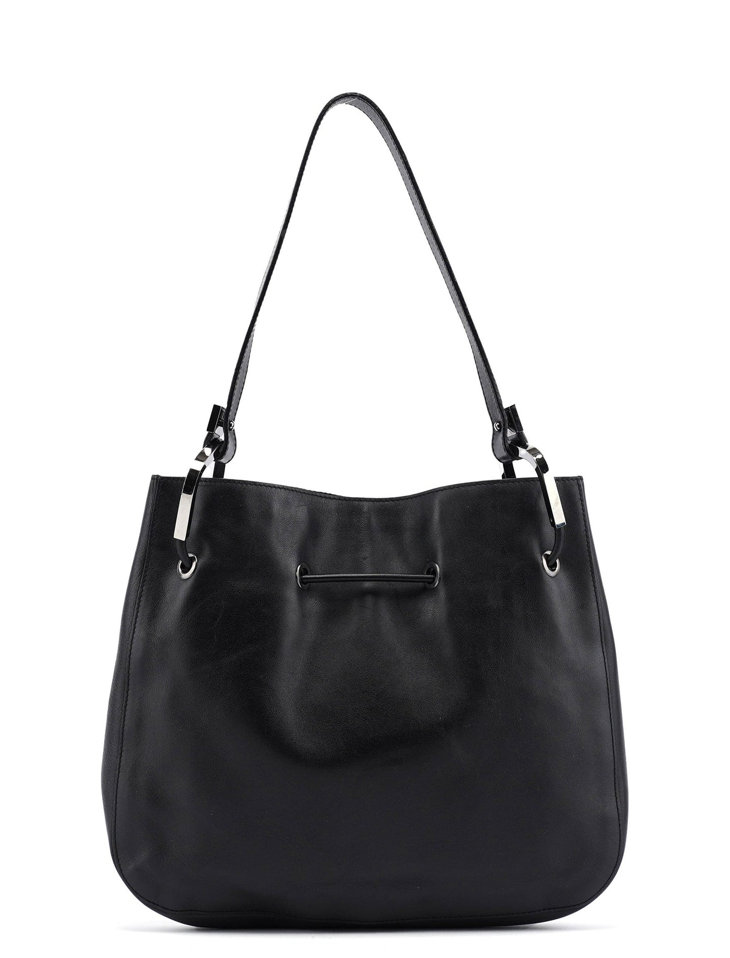 Black Calfskin Drawstring Shoulder Bag
