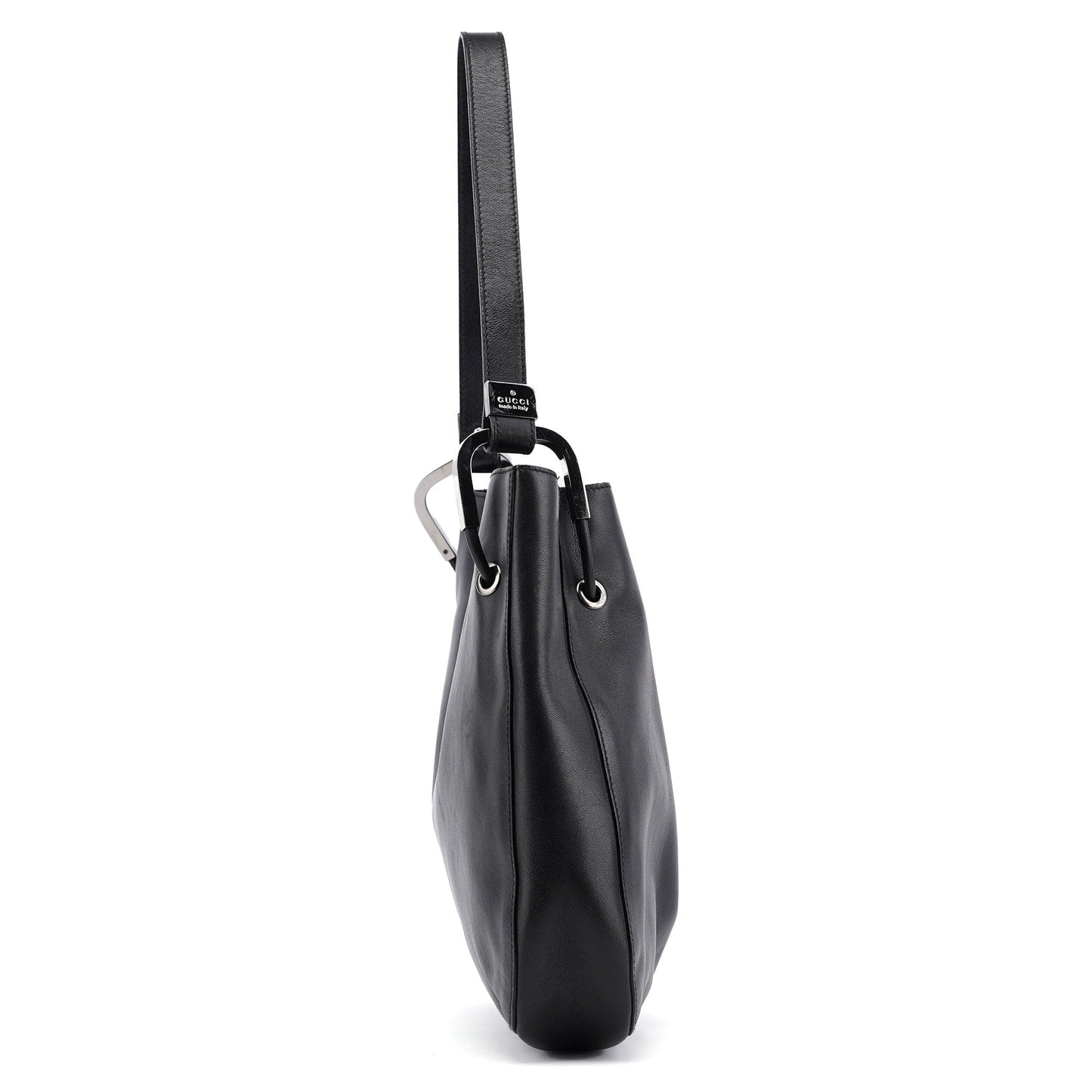 Black Calfskin Drawstring Shoulder Bag