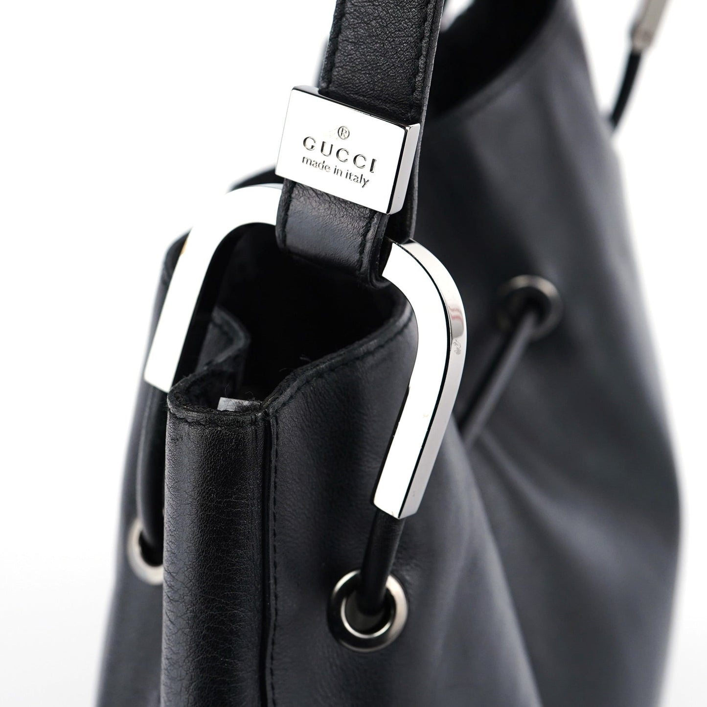 Black Calfskin Drawstring Shoulder Bag