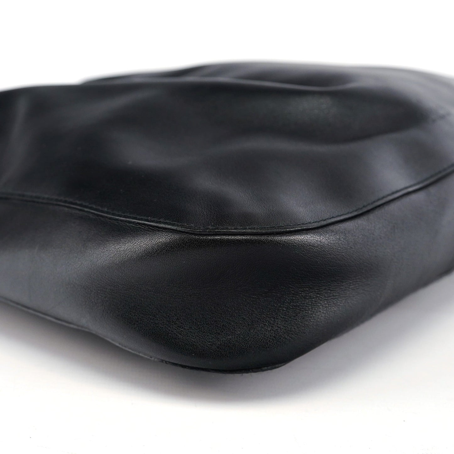 Black Calfskin Drawstring Shoulder Bag