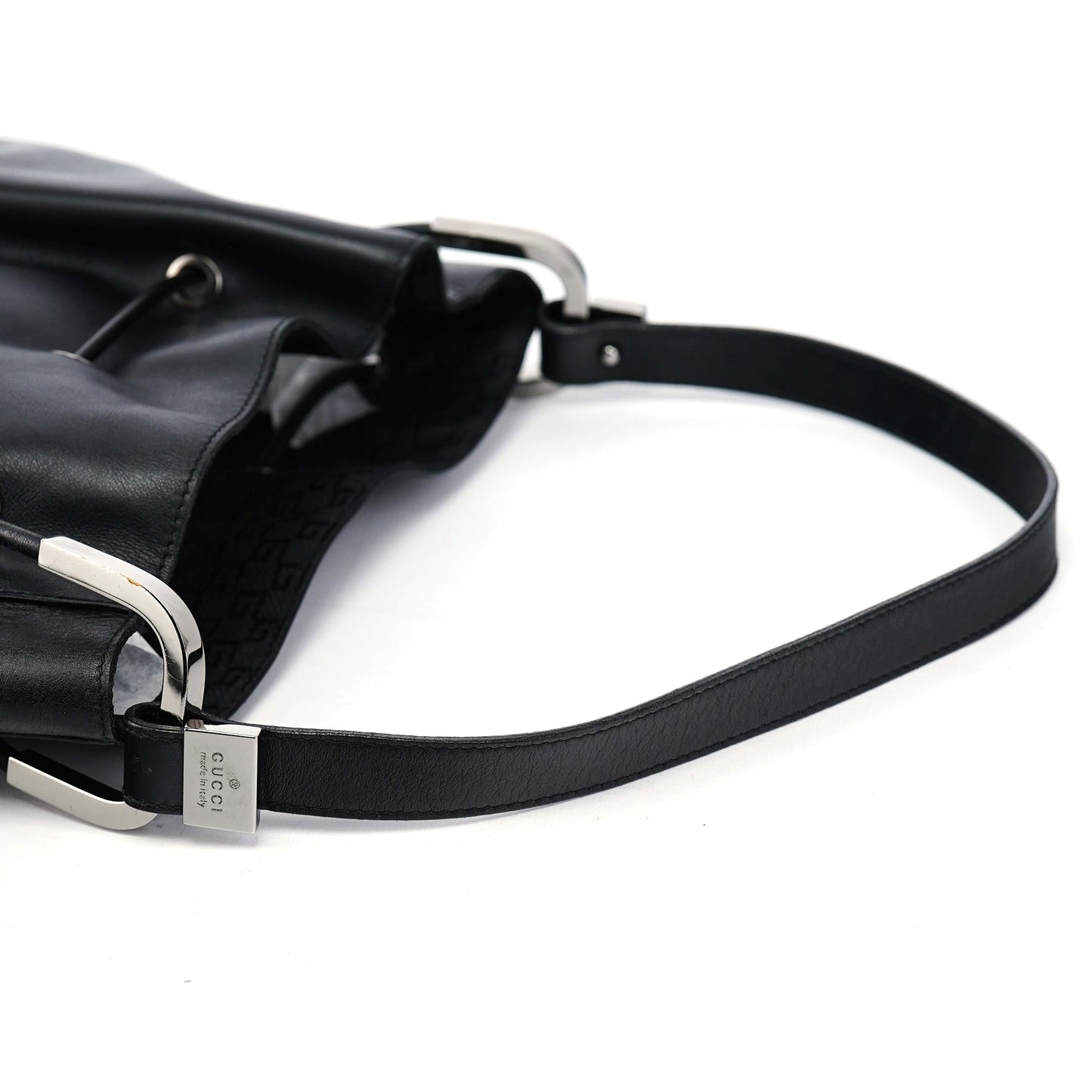 Black Calfskin Drawstring Shoulder Bag