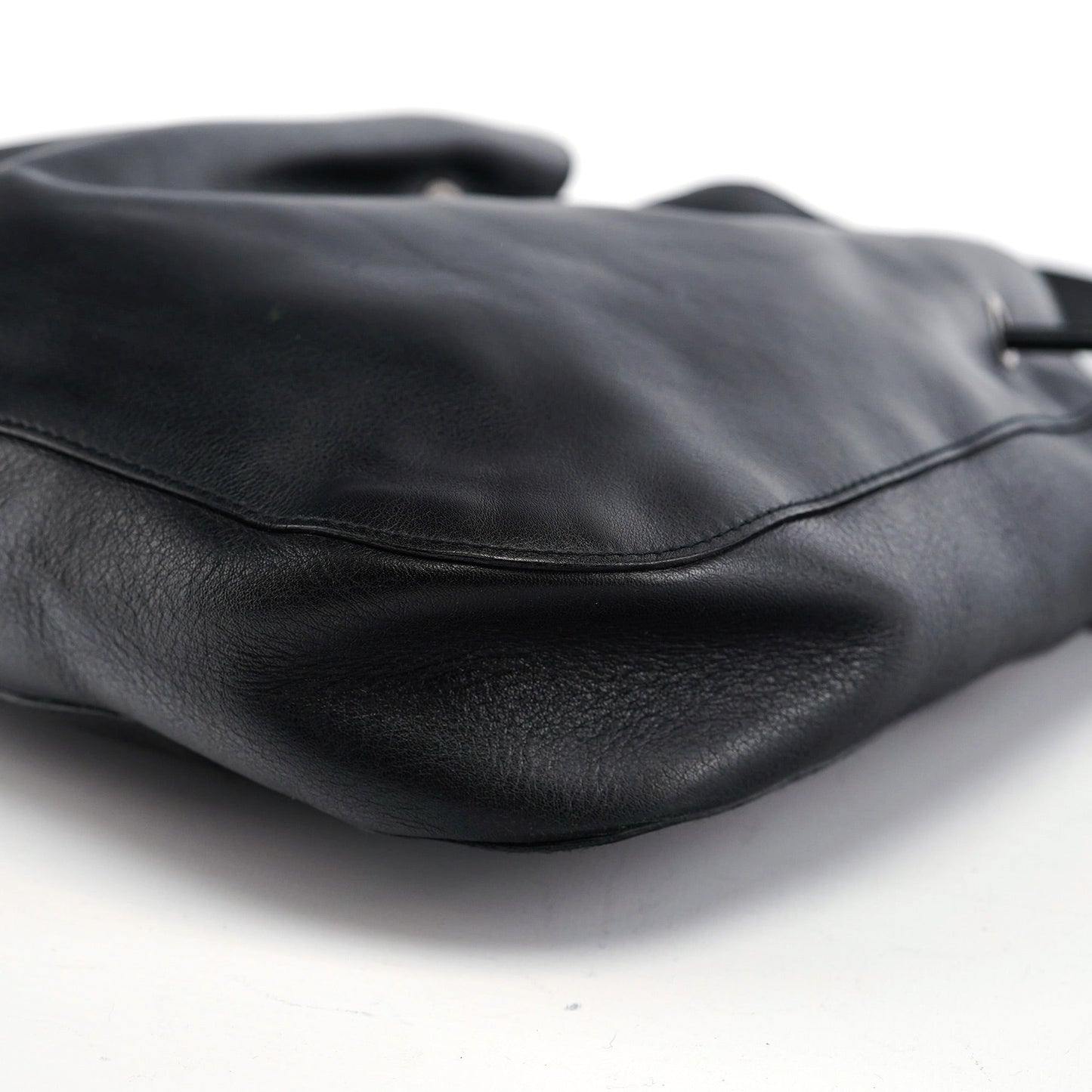 Black Calfskin Drawstring Shoulder Bag