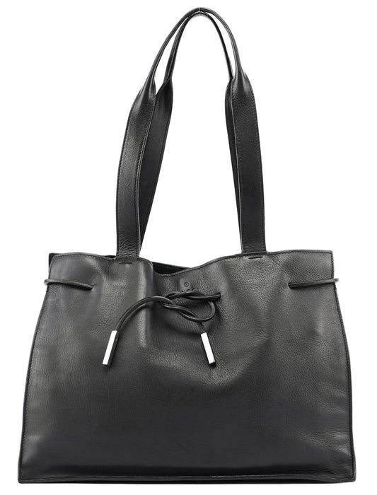 Black Calfskin Drawstring Tote