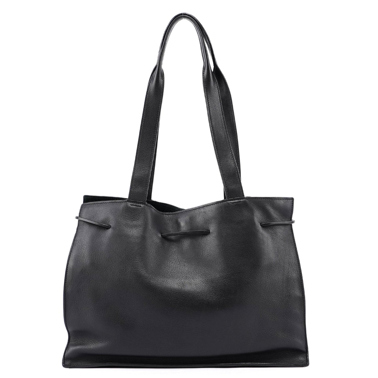 Black Calfskin Drawstring Tote