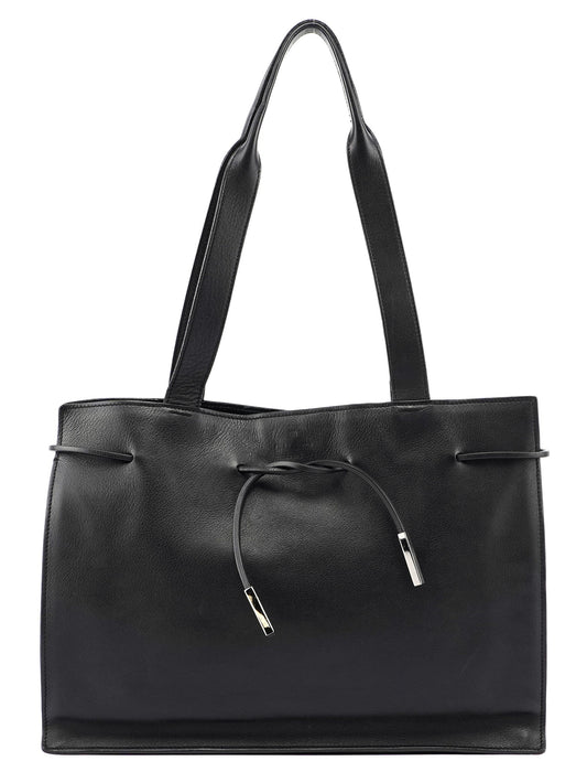 Black Calfskin Drawstring Tote Bag