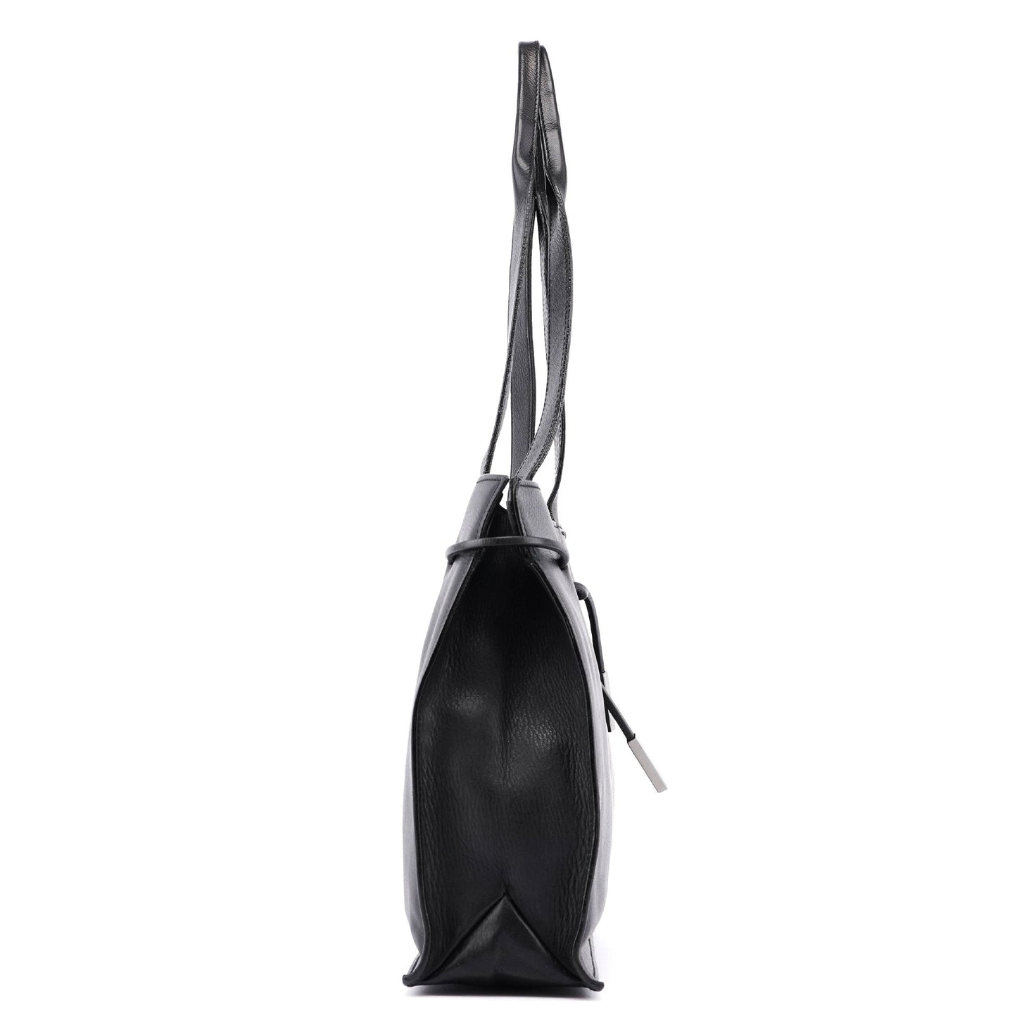 Black Calfskin Drawstring Tote Bag