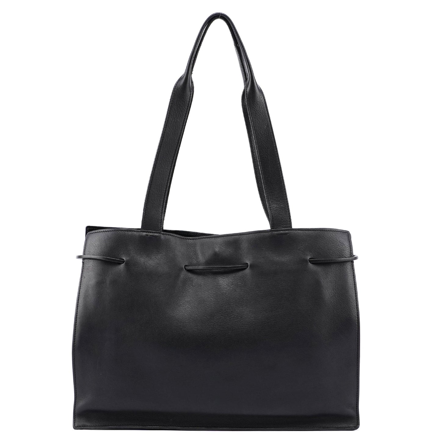 Black Calfskin Drawstring Tote Bag