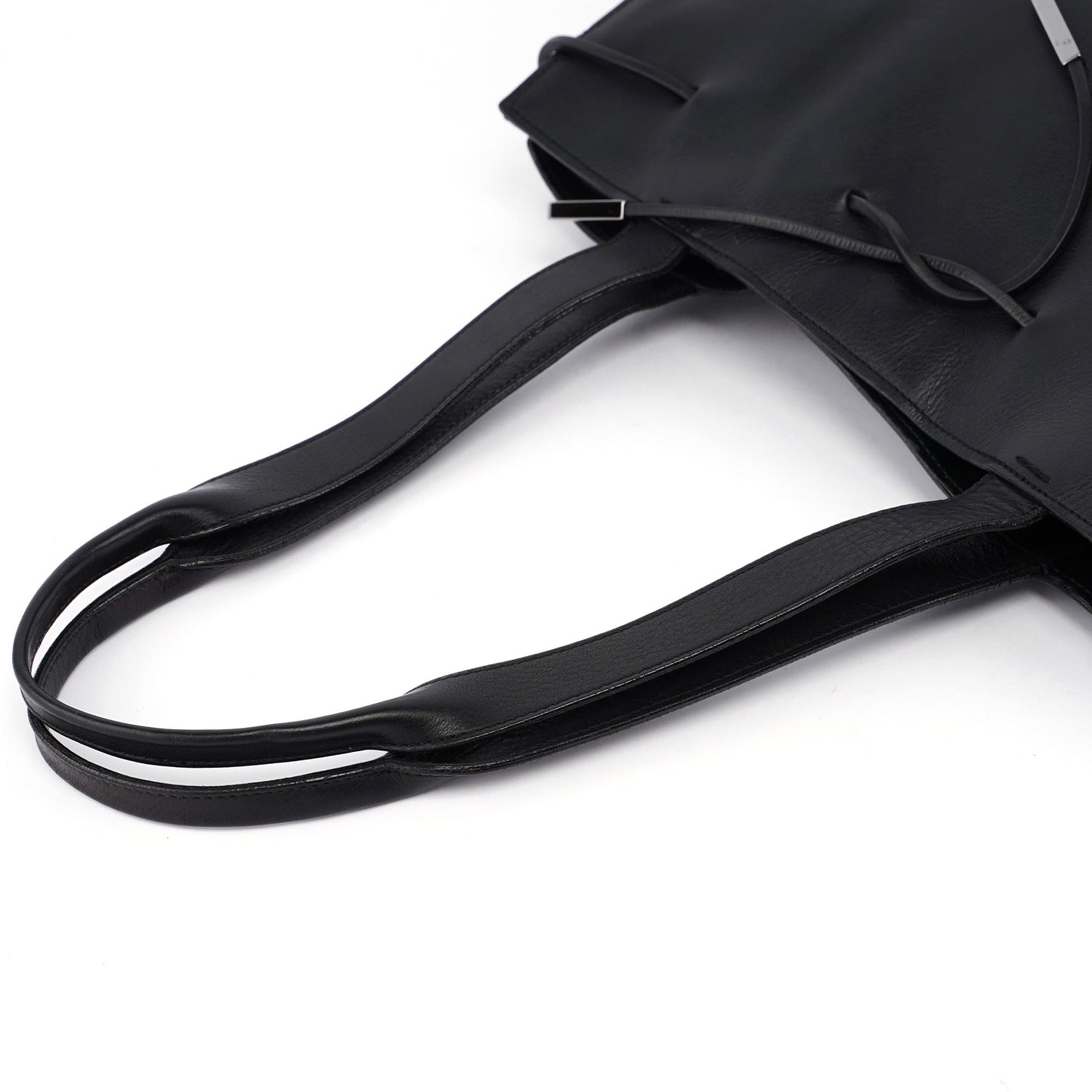 Black Calfskin Drawstring Tote Bag