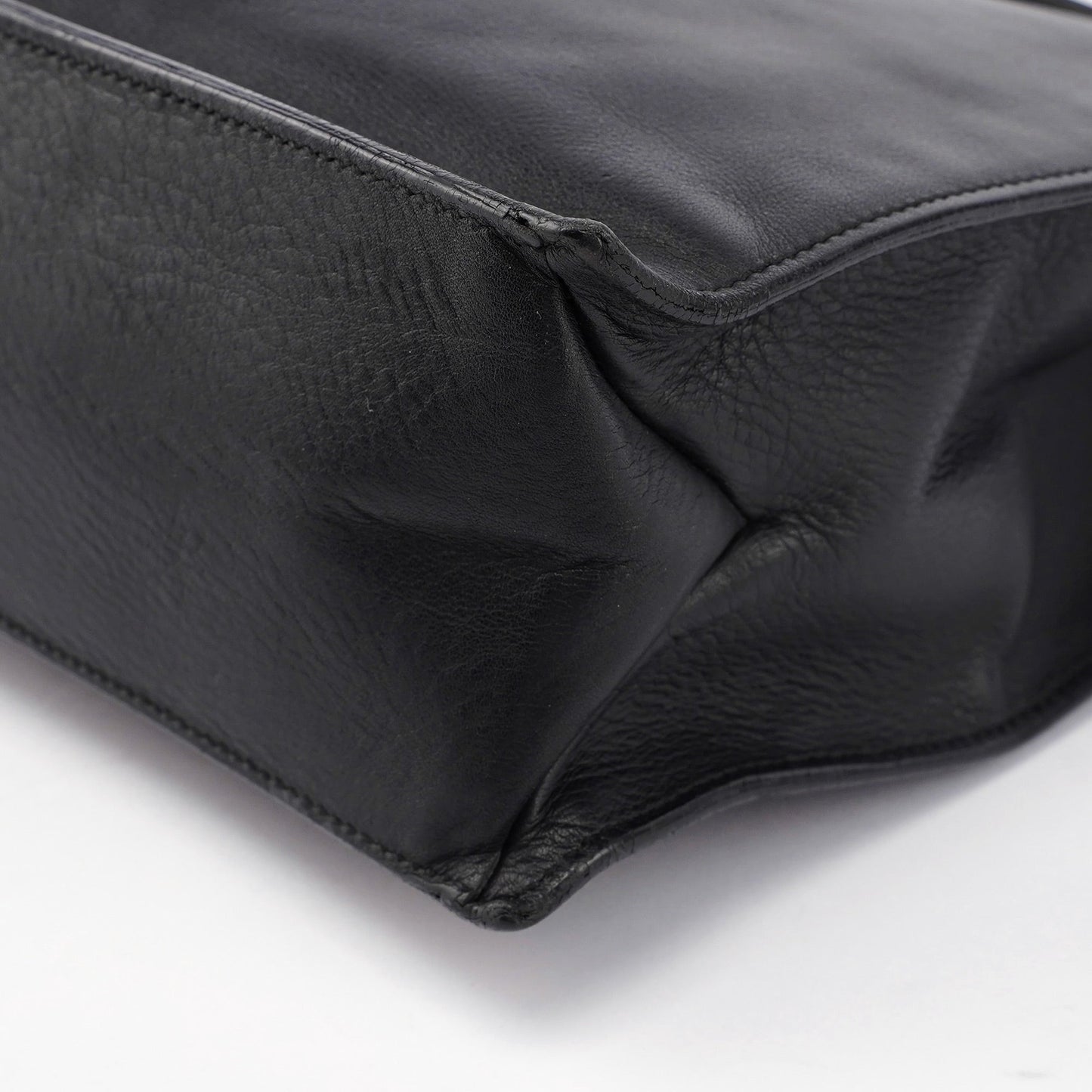 Black Calfskin Drawstring Tote Bag