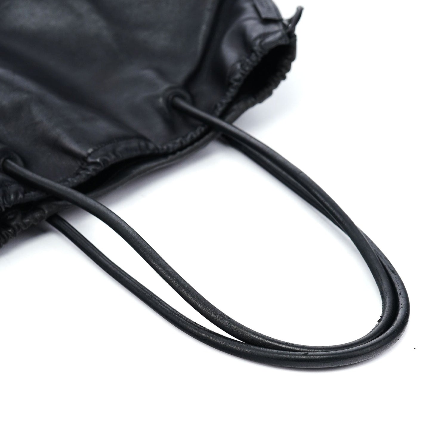 Black Calfskin Drawstring Tote Bag