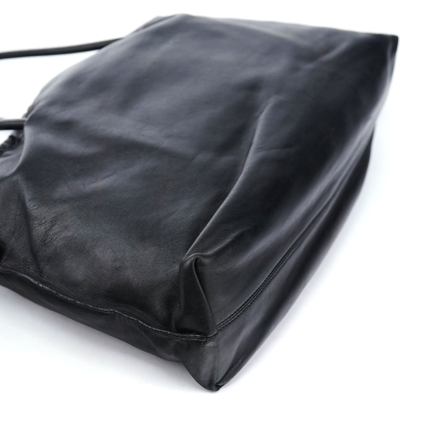 Black Calfskin Drawstring Tote Bag